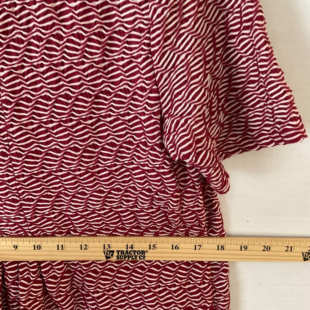 Maeve Anthropologie Burgundy White Wavy Textured Shift Dress Fringe Large - Picture 10 of 14